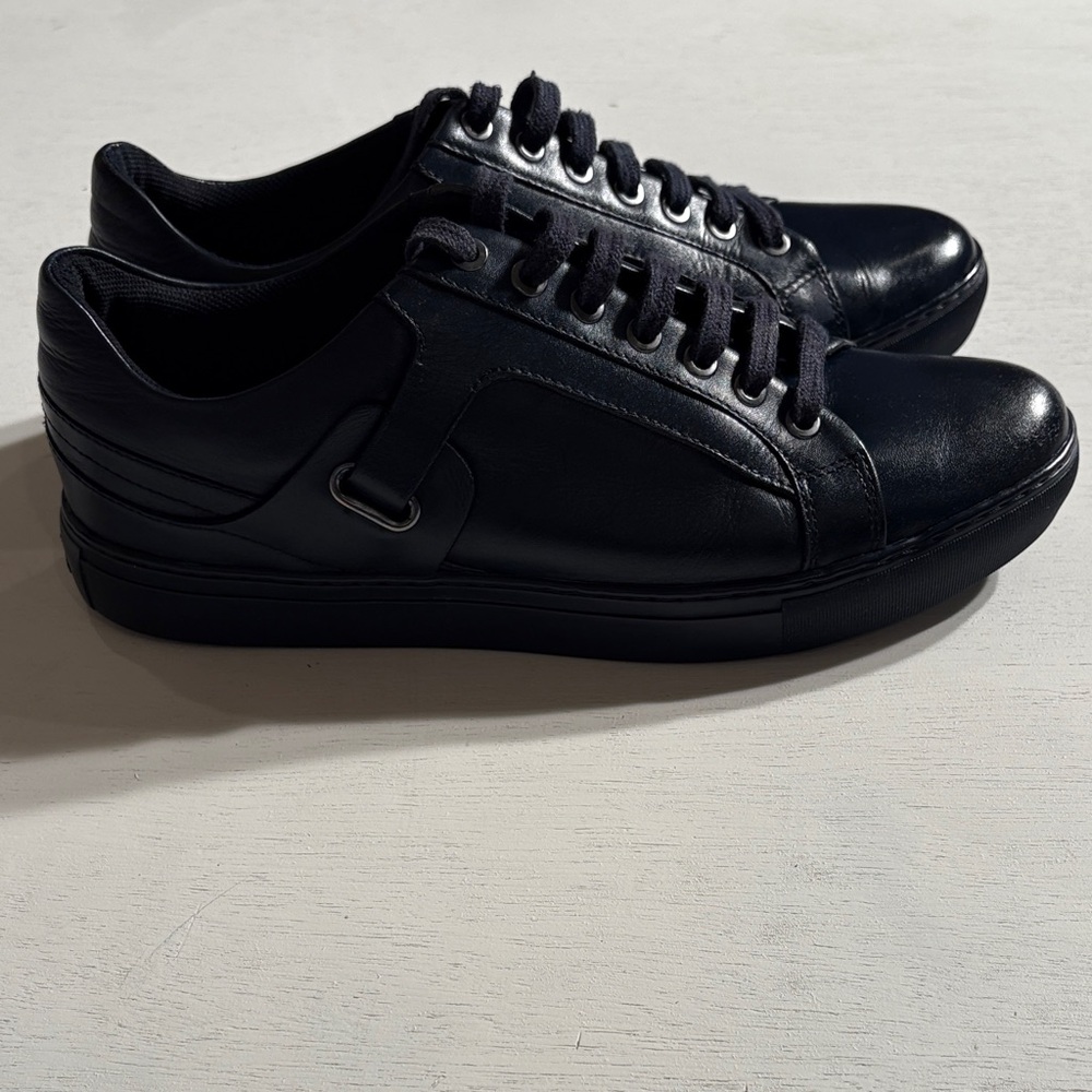 Versace Collection Dark Blue Leather Sneakers - Picture 4 of 9